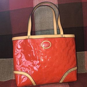Coach Orange Tan Peyton Signature handle tote